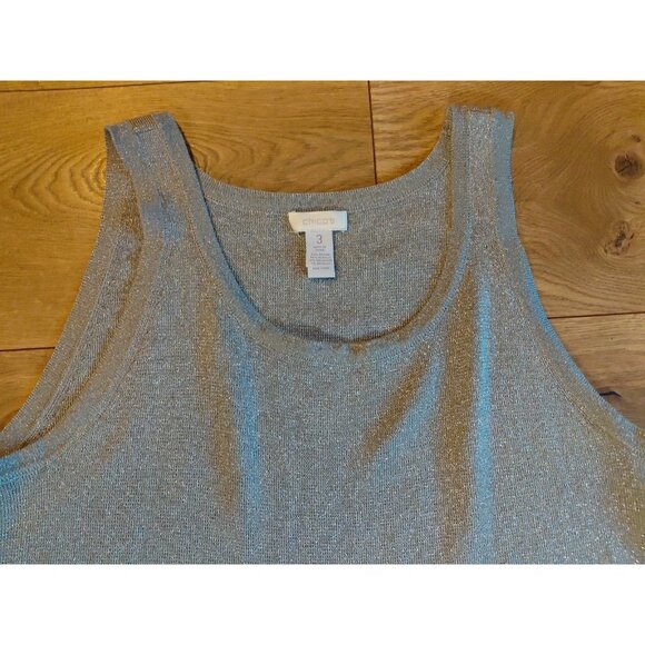 Chico's Silver Metallic Knit Tank Shell Holiday Party (3) XL - Picture 2 of 5